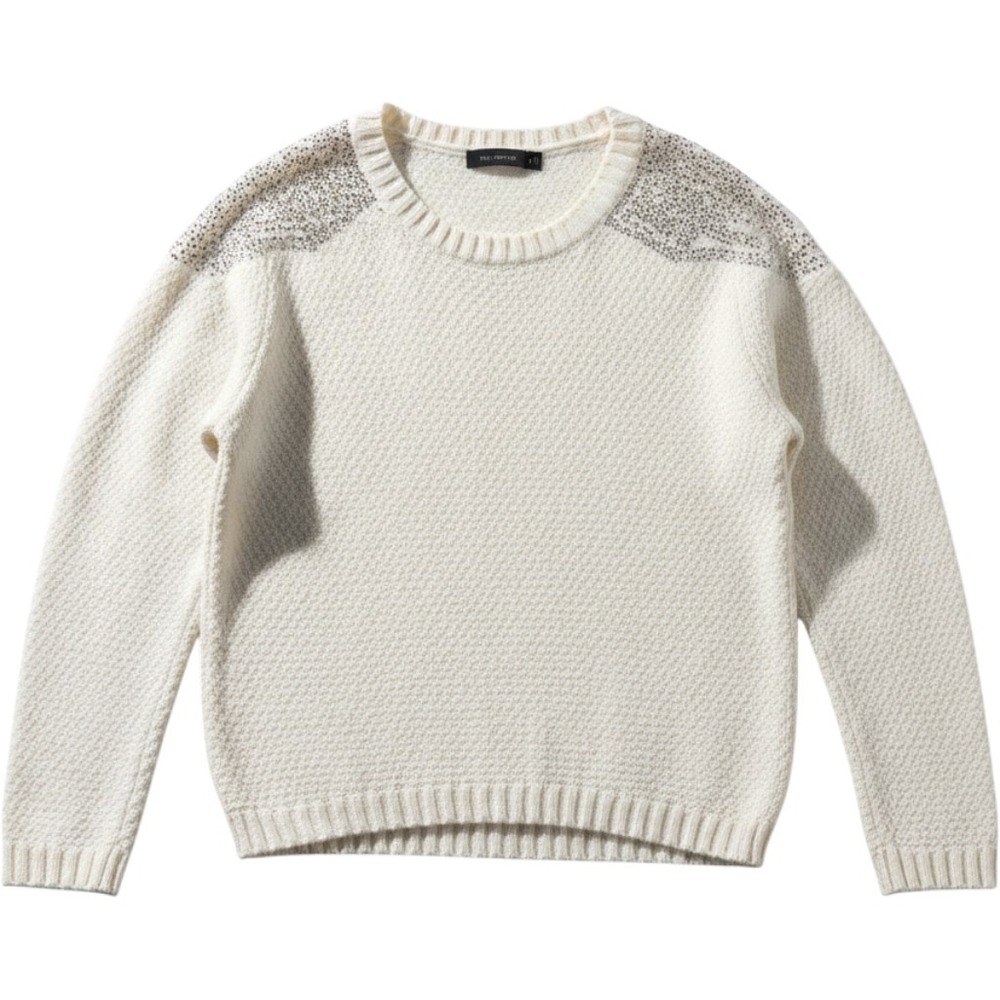 Free People Rhinestone Shoulder Sweater Womens S Cream Excellent Glam Sparkle